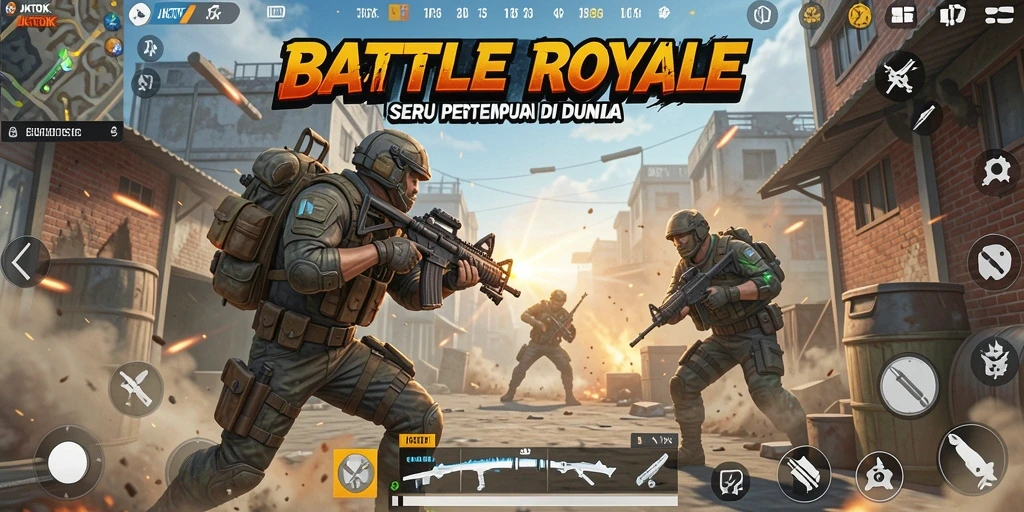 Tampilan gameplay seru dari JKTOK dalam pertempuran Battle Royale.