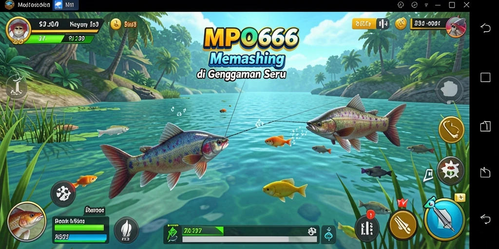 Tampilan gameplay MPO666 yang menampilkan aksi memancing seru di lokasi indah.