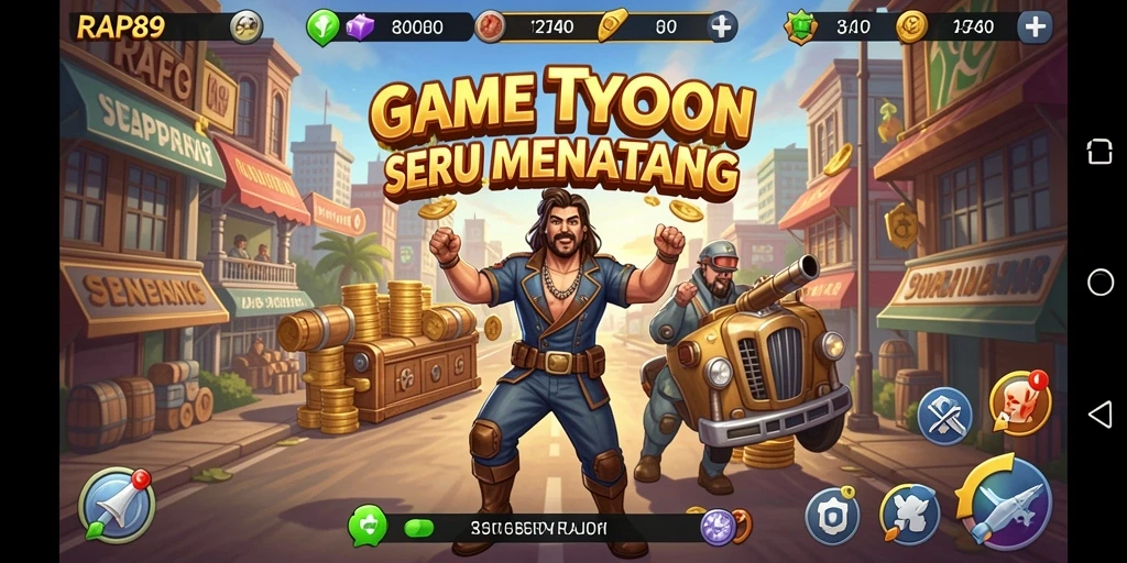 Screenshot utama RAP89 menunjukkan gameplay seru dalam membangun bisnis.