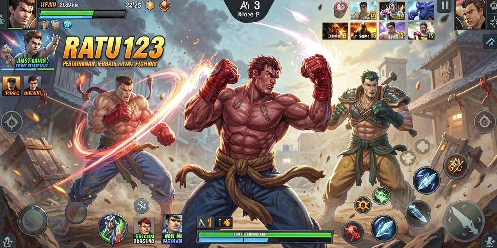 Tampilan gameplay pertarungan epik di RATU123 dengan karakter yang menakjubkan.