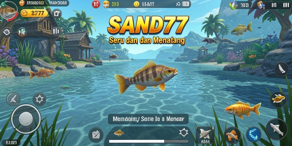 Screenshot SAND77 menampilkan gameplay memancing yang menarik dan realistis.