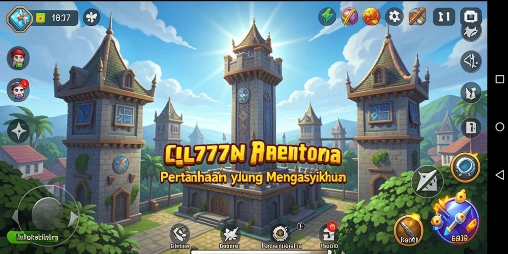 Tampilan gameplay SL777 dengan pertahanan menara yang strategis.