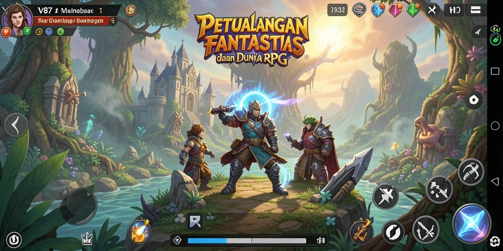 Tampilan dalam game V87 yang menampilkan aksi RPG yang seru.