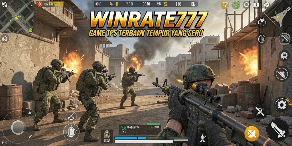 Gameplay intens di WINRATE777 dengan karakter dan senjata beragam.